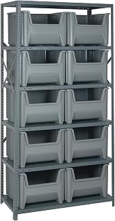 QUANTUM STORAGE SYSTEMS QSBU-800GY Solid Heavy Duty 6 Shelves 75" H x 36" W x 18" D with 10 Gray Bins 18" L x 17" W x 13" H