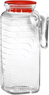 Bormioli Rocco Gelo Jug, Red Lid - 41 Oz. Glass Pitcher with Lined Grip, Handle & Easy-Pour Spout - Italian Drinkware for Juice, Milk, Water, Lemonade - Everyday Dining, Parties, Picnics, BBQs