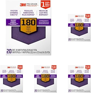 3M Pro Grade Precision Faster Sanding Sheets, 180 Grit, 11 x 9 in, 20 Count (Pack of 5)