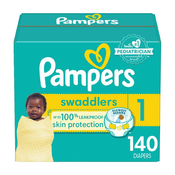 Swaddlers Newborn Diapers Size 1 140 Count by Pampers – Size 1, Paraben Free, Latex Free, Chlorine Free, White, Model PAMP SWAD S1 GIANT 1/140