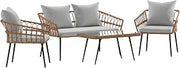 Flash Furniture Boho Rattan Boho 4-Piece Patio Conversation Set, Gray