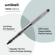 uniball Vision Needle Rollerball Pens by Uni-Ball – 12 Count, Plastic, Black, Pack of 12, Model 1734903