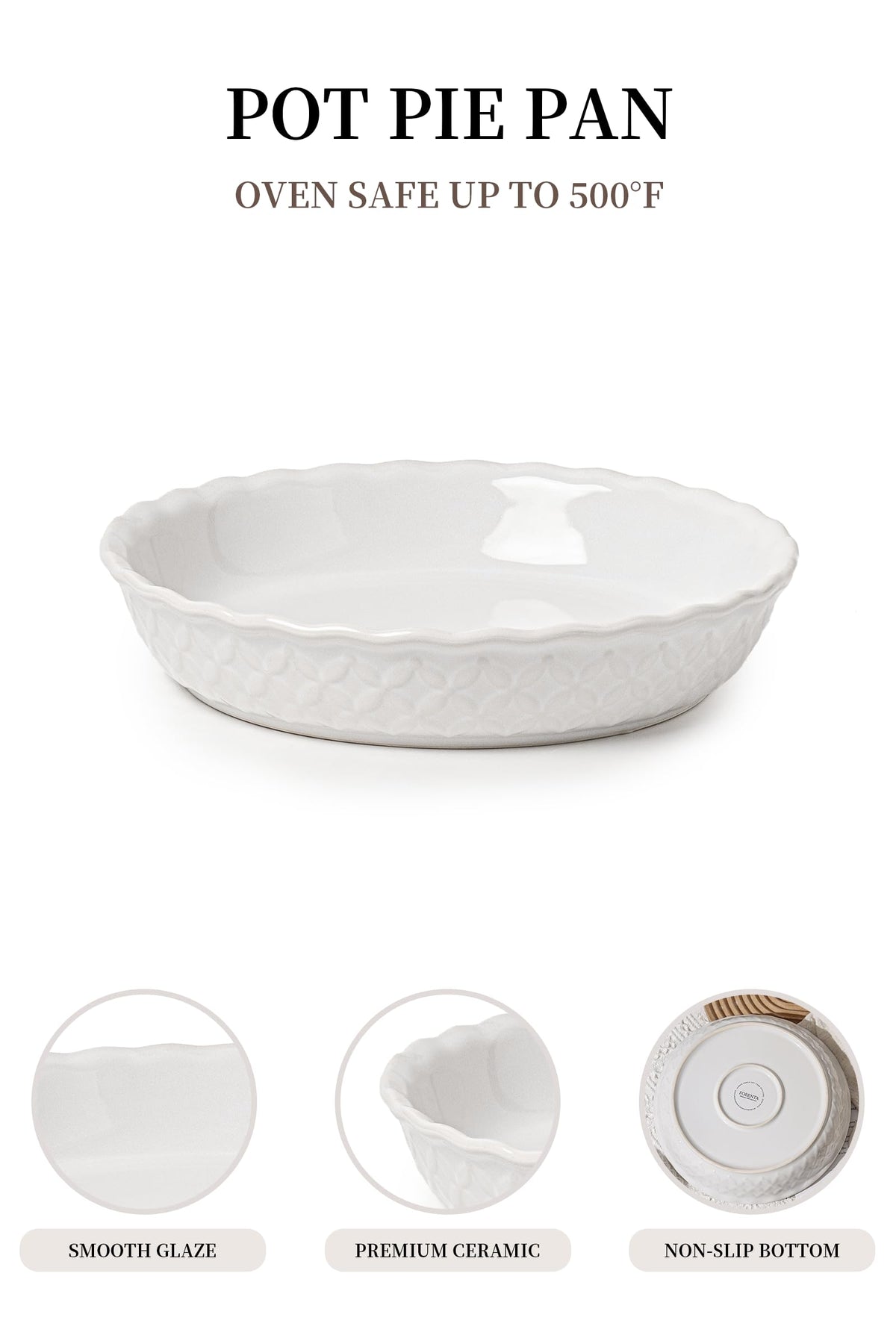 Fobenta Ceramic Pie Dish, 9 Inch 36oz Deep Fluted, Petal Weave