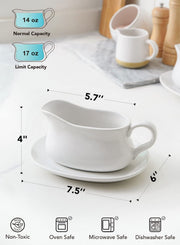 Le Tauci Gravy Boat with Saucer, Set of 2, Ceramic, 17 oz, White