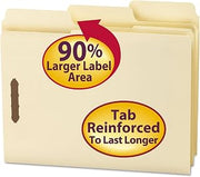 SMEAD SuperTab® Fastener File Folder, 2 Fasteners, Oversized Reinforced 1/3- Cut Tab, Guide Height, Letter Size, Manila, 50 Each per Box (14535),Letter (Pack of 5)