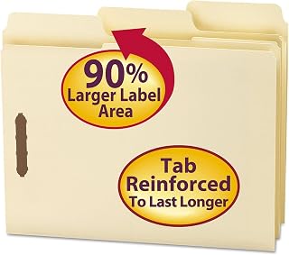 SMEAD SuperTab® Fastener File Folder, 2 Fasteners, Oversized Reinforced 1/3- Cut Tab, Guide Height, Letter Size, Manila, 50 Each per Box (14535),Letter (Pack of 5)