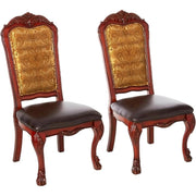 PU Leather-Upholstered Side Chair with Floral Fabric Back by Furnifact – Wood, Brown, Pack of 2