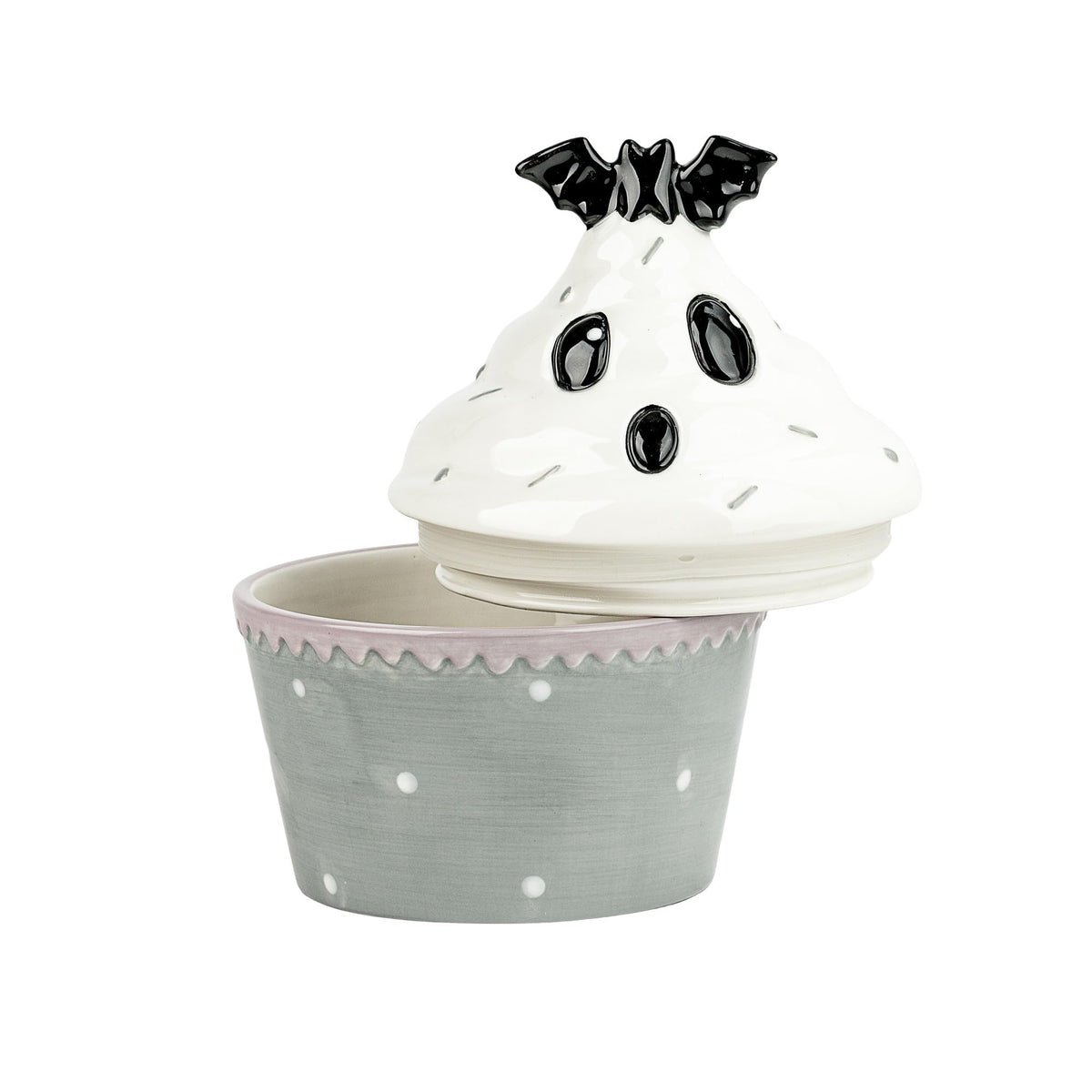 Bat Cupcake Canister by 10 Strawberry Street – Small, 9.0 fluid_ounces, Dolomite, Grey & White, Model DS-BTC-29-30-002