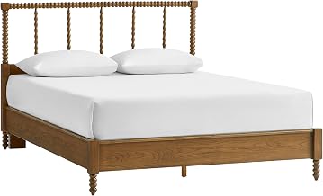 Crosley Furniture Traditional Lucille Queen Size Bed Set Headboard, Footboard, Rails, Bobbin Spindles, Brown