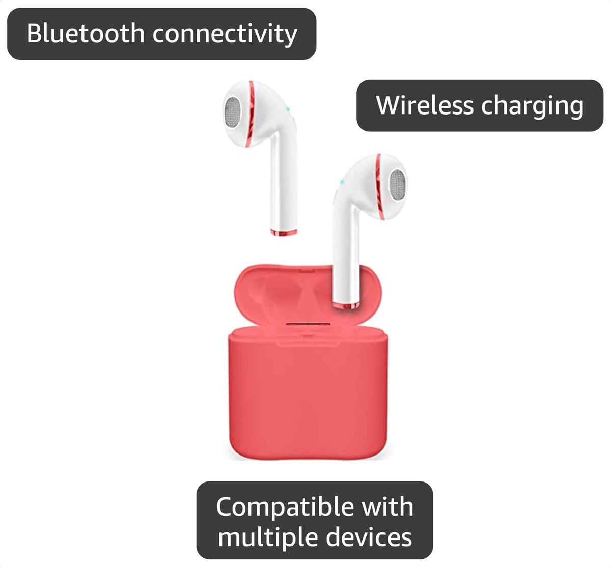 True Wireless Earbuds with Charging Case by SENTRY – Standard, Plastic, Silicone, Electronic Components, Coral Red, Model BT960R
