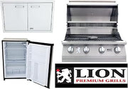 Lion Premium Grills L-60000 Built-In BBQ LP 32" Double Door w/Towel Rack, Refrigerator 4.5 Cubic ft. Stainless Steel Front Door
