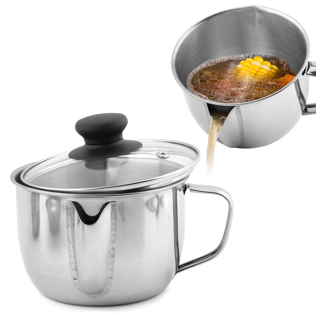 FaHuoJiuKa Stainless Steel Gravy Separator, 4 Cup Capacity with Strainer and Lid, Silver