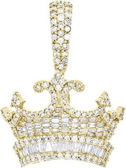 4.6Ct Round & Baguette Cut White Diamond 14K Yellow Gold Over Sterling Silver King Crown Pendant 1.20" Charm