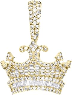 4.6Ct Round & Baguette Cut White Diamond 14K Yellow Gold Over Sterling Silver King Crown Pendant 1.20" Charm