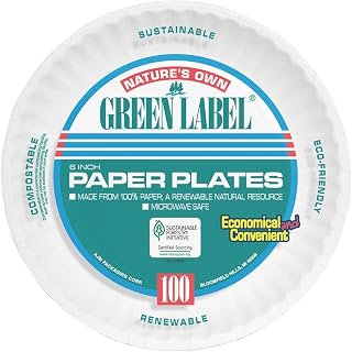 AJM Packaging AJM AJMPP6GRE Green Label Paper Plates, Microwavable, 6" Diameter (30 Pack of 100)