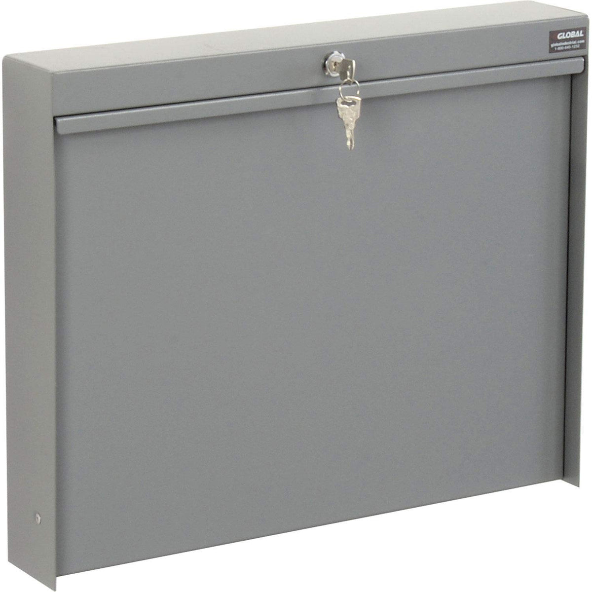 Wall Mounted Fold Down Shop Desk with keyed Lock by Global Industrial – 3.38"L x 20"W x 16.38"H, Steel, Grey, Model 319391
