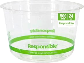 24 oz Clear Round Deli Container by Responsible Products – 24 oz, 24.0 fluid_ounces, Clear, Pack of 500, Model RP-PLARDC24-117-500