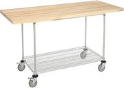 Global Industrial Mobile Workbench with Wire Rack, Maple Butcher Block Square Edge, 72" W x 30" D, Chrome