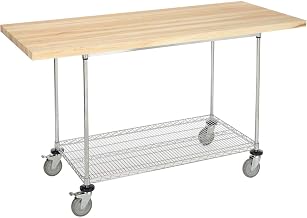 Global Industrial Mobile Workbench with Wire Rack, Maple Butcher Block Square Edge, 72" W x 30" D, Chrome