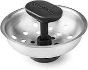 Farberware Pro Sink Strainer for Kitchen Sink Drain - Stainless Steel and Rubber Basket Strainer with Soft-Touch Knob, Locks Open and Closed, Dishwasher Safe, Fits Standard Drains