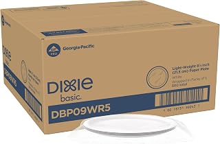 Dixie Basic 8.5" Wrapped Light-Weight Paper Plates by GP PRO (Georgia-Pacific), White, Wrapped in Packs of 5, DBP09WR5, 500 Plates Per Case