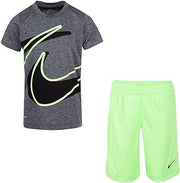 Nike Boy`s Dri-Fit T-Shirt & Shorts 2 Piece Set (Habanero Red(76E908-R6P)/Grey