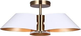 Canarm Daxton 3-Light Semi-Flush Mount Ceiling Light, 20-Inch White and Gold Finish, Mid-Century Modern Lighting Easy Install for Bedroom or Hallway