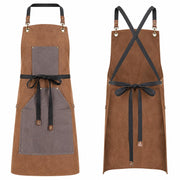 Glownary 2-Pack Heavy-Duty Canvas Grilling Apron – Brown, Cross-Back Straps, 32.5x26.5 Inches, 3 Utility Pockets, BBQ and Chef Wear