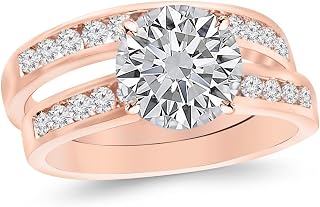 2.7 Carat Classic Channel Set Wedding Set Bridal Band & Diamond Engagement Ring with a 2 Carat Moissanite Center