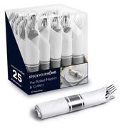 100 Pieces Pre Rolled Silver Plastic Cutlery Set by Stock Your Home – 25 Count, Paper, Plastic, Silver, Pack of 25, Model 1100