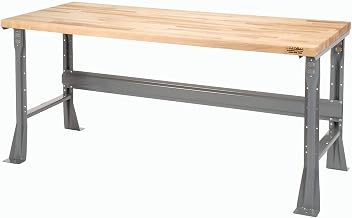 Global Industrial Fixed Height Workbench Flared Leg, 72" W x 36" D x 34" H, 1-3/4" Maple Top Square Edge, Gray