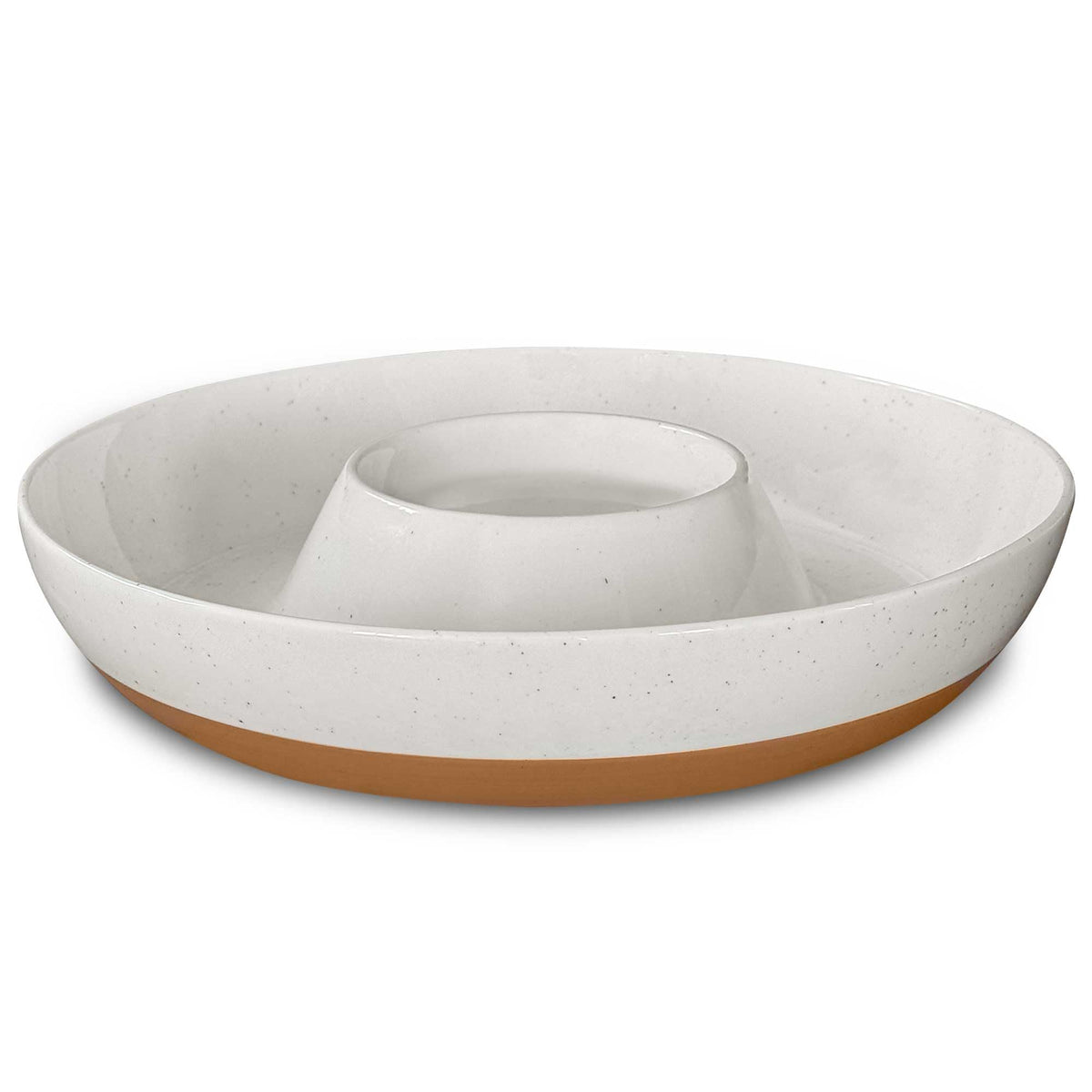 Mora Ceramic Chip and Dip Tray, Large Divided Serving Bowl, Vanilla White