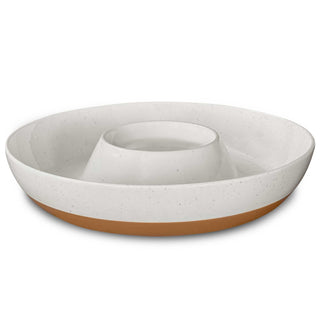 Mora Ceramic Chip and Dip Tray, Large Divided Serving Bowl, Vanilla White