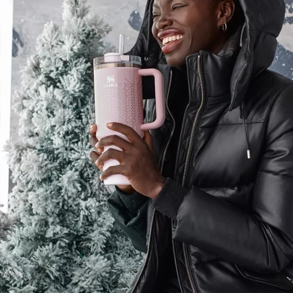 Quencher 40 Ounce Vacuum Insulated Stainless Steel Tumbler with Handle Lid and Straw by STANLEY – 39.9 Ounces, 1.18 liters, Stainless Steel, Pink Icicle Gloss, Model 43902PT