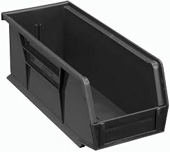 Quantum Storage QUS234 Heavy-Duty Stackable Plastic Storage Bins for Workshop, Warehouse & Garage, Ultra Stack & Hang, 14-3/4" x 5-1/2" x 5", Black, 12-Pack