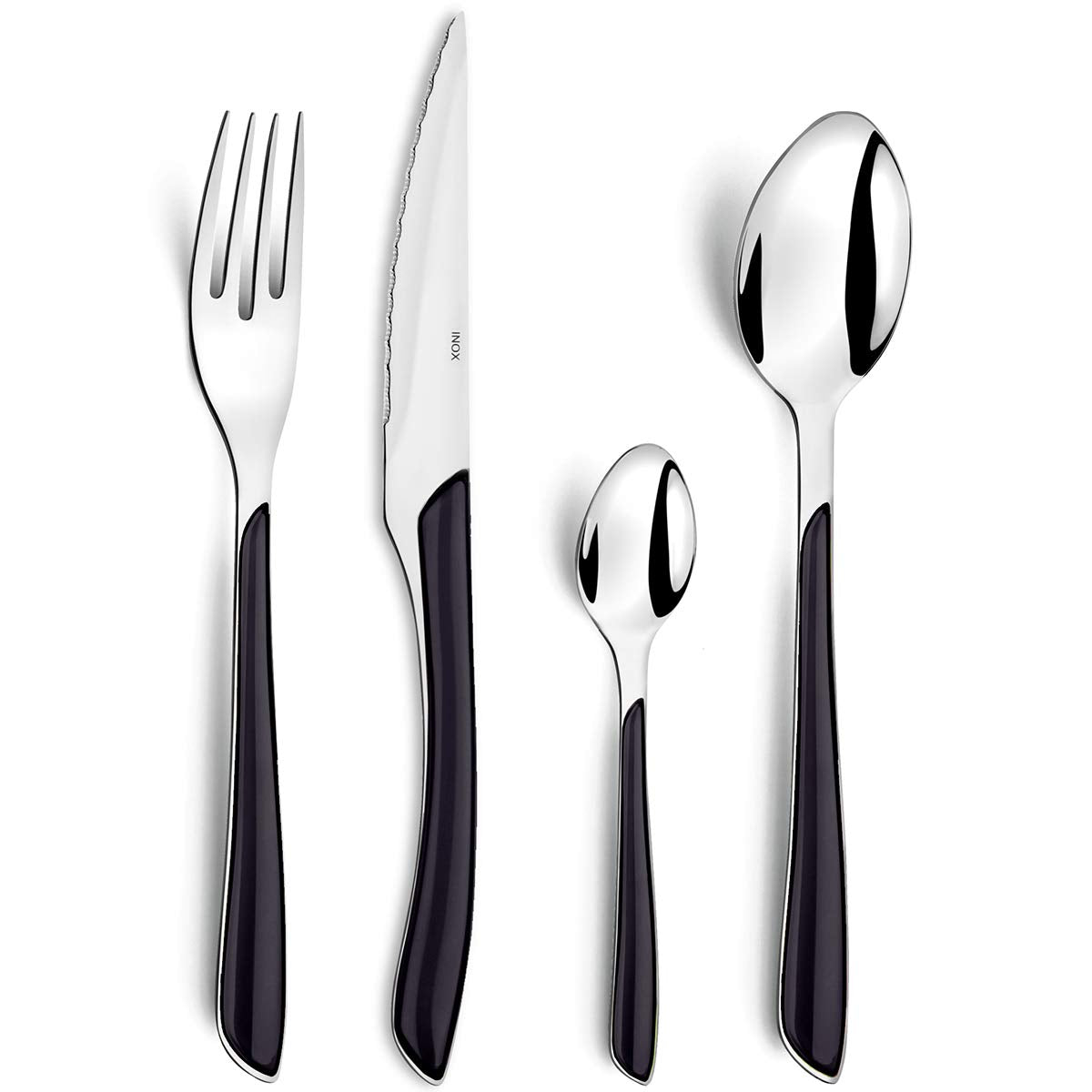 16-Piece Eclat Black Flatware Set by Amefa – Stainless Steel, Silver, Model 2214AAWB12C40