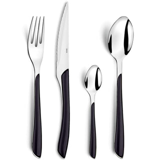 16-Piece Eclat Black Flatware Set by Amefa – Stainless Steel, Silver, Model 2214AAWB12C40
