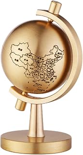 HEMOTON Brass Desktop Globe Rotating Globe with Base for Office and Home Decor Decoration