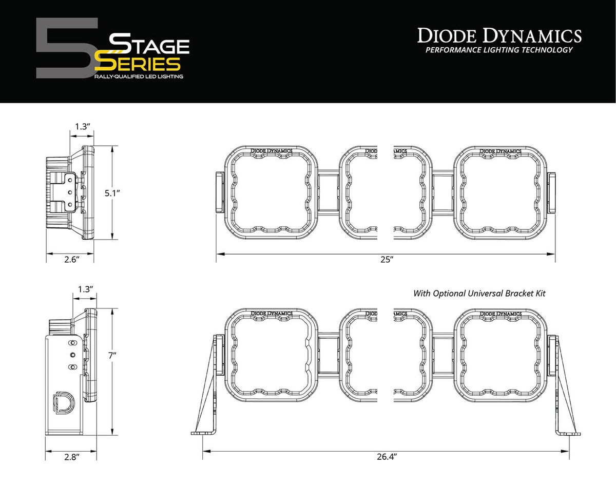 SS5 CrossLink 4-Pod LED Light Bar (one) by Diode Dynamics – Combo Pro, Cool White, Model DD7240