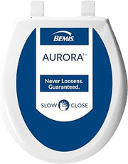 Bemis Aurora Slow Close Toilet Seat, Easy Clean Hinges and Adjustable Perfect Fit Plastic Seat, Made in USA, Round, Cotton White