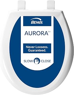Bemis Aurora Slow Close Toilet Seat, Easy Clean Hinges and Adjustable Perfect Fit Plastic Seat, Made in USA, Round, Cotton White