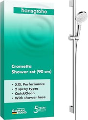 hansgrohe Crometta - Shower Set, Shower Head with Shower Rail 90cm, Shower Head Holder and Shower Hose 1,60m, Hand Shower with 2 Sprays, White/Chrome