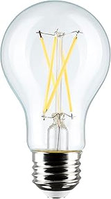 Satco S12462 8 Watt A19 LED Bulb, Clear, 2700K, Medium Base, 120 Volt, 4-Pack