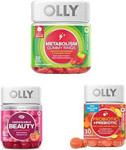 OLLY Metabolism Gummy Rings, 30 Count & Undeniable Beauty Gummy, 60 Count & Probiotic + Prebiotic Gummy, 30 Count