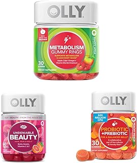 OLLY Metabolism Gummy Rings, 30 Count & Undeniable Beauty Gummy, 60 Count & Probiotic + Prebiotic Gummy, 30 Count