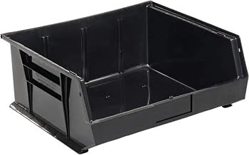 Quantum Storage QUS250 Heavy-Duty Stackable Plastic Storage Bins for Workshop, Warehouse & Garage, Ultra Stack & Hang, 14-3/4" x 16-1/2" x 7", Black, 6-Pack