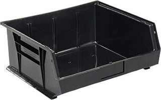 Quantum Storage QUS250 Heavy-Duty Stackable Plastic Storage Bins for Workshop, Warehouse & Garage, Ultra Stack & Hang, 14-3/4" x 16-1/2" x 7", Black, 6-Pack
