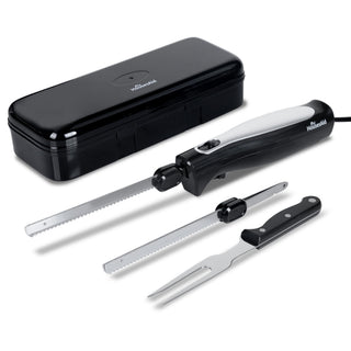 HousesAid Electric Knife Set, Two Serrated Blades with Carving Fork, Black