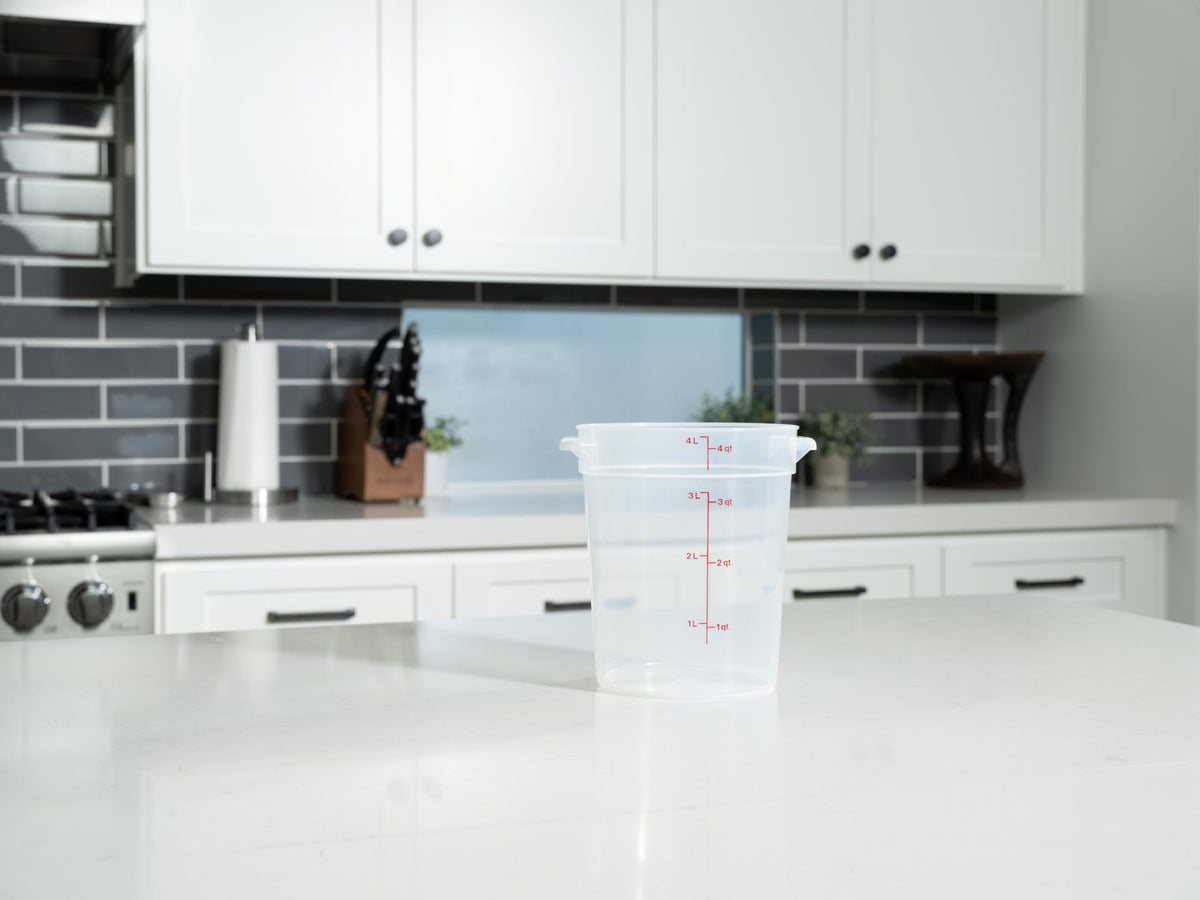 4 Quart (QT) Food Storage Container (No Lid) - Restaurant Food Grade Bucket - for Dough Proofing and Brining (Translucent) by Cambro – Small, 4.0 quarts, Model RFS4PPRP1190