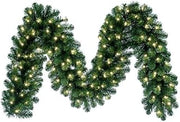Pemberly Row 25'x18 Grand Teton Angle LED Artificial Christmas Garland in Green
